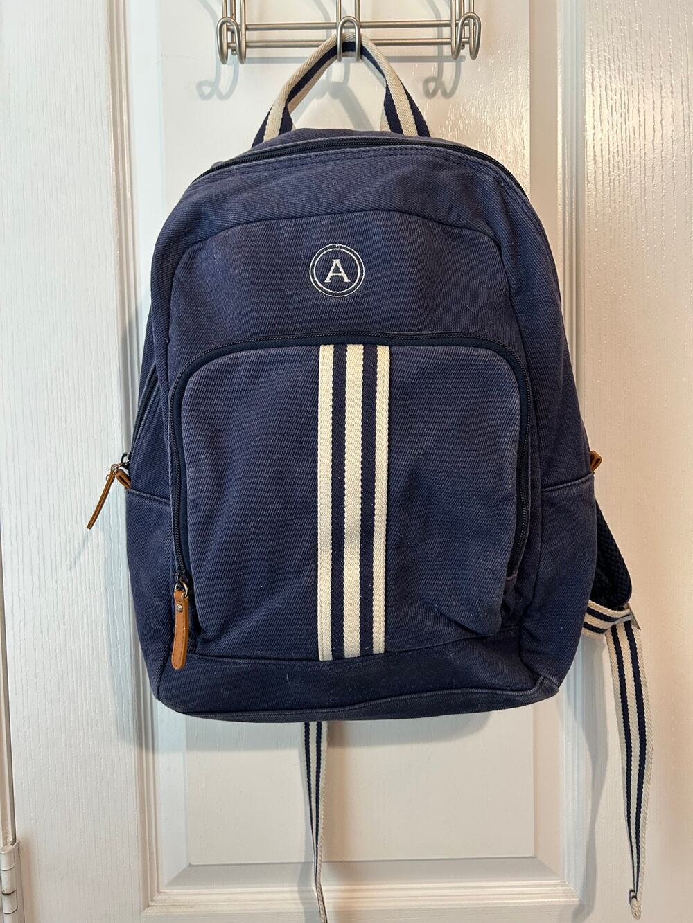 Pottery Barn Kids "A" Monogrammed Backpack Blue and White